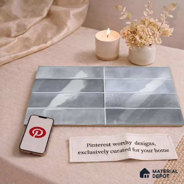 Faux Subway Wall Tile TL 11228 Silver Mist 2 ft x 1 ft Ceramic Glossy Finish Tile - 9 mm | Suitable For Bathroom, Dining Area, Kitchen Backsplash