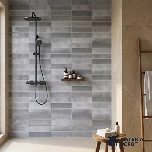 Faux Subway Wall Tile TL 11228 Silver Mist 2 ft x 1 ft Ceramic Glossy Finish Tile - 9 mm | Suitable For Bathroom, Dining Area, Kitchen Backsplash