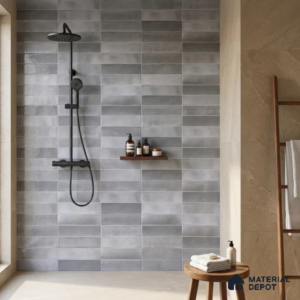 Faux Subway Wall Tile TL 11228 Silver Mist 2 ft x 1 ft Ceramic Glossy Finish Tile - 9 mm | Suitable For Bathroom, Dining Area, Kitchen Backsplash