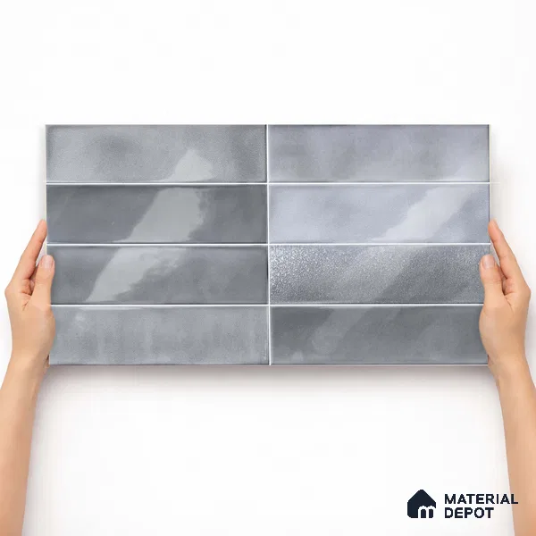 Faux Subway Wall Tile TL 11228 Silver Mist 2 ft x 1 ft Ceramic Glossy Finish Tile - 9 mm | Suitable For Bathroom, Dining Area, Kitchen Backsplash