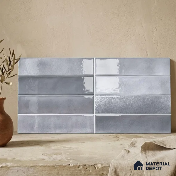 Faux Subway Wall Tile TL 11228 Silver Mist 2 ft x 1 ft Ceramic Glossy Finish Tile - 9 mm | Suitable For Bathroom, Dining Area, Kitchen Backsplash