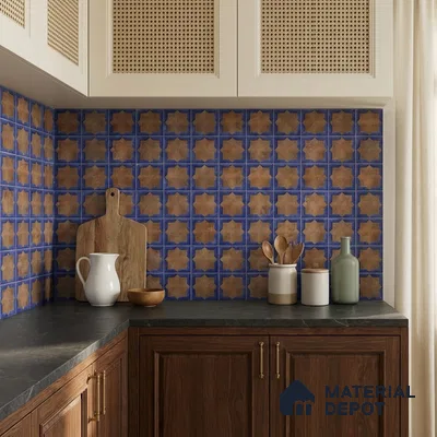 Patterned Wall Tile TL 11269 Cobalt Starburst 2 ft x 1 ft Ceramic Granulla Finish Tile - 9 mm | Suitable For Bathroom, Balcony & Kitchen Backsplash
