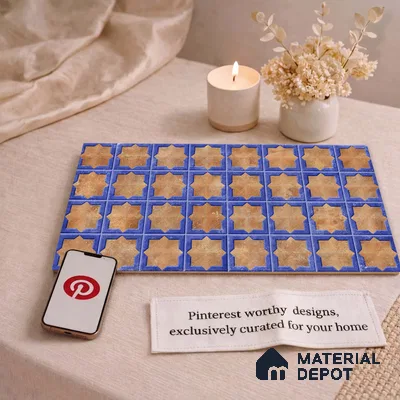 Patterned Wall Tile TL 11269 Cobalt Starburst 2 ft x 1 ft Ceramic Granulla Finish Tile - 9 mm | Suitable For Bathroom, Balcony & Kitchen Backsplash