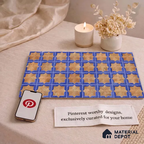 Patterned Wall Tile TL 11269 Cobalt Starburst 2 ft x 1 ft Ceramic Granulla Finish Tile - 9 mm | Suitable For Bathroom, Balcony & Kitchen Backsplash