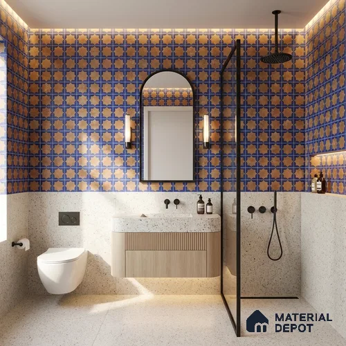 Patterned Wall Tile TL 11269 Cobalt Starburst 2 ft x 1 ft Ceramic Granulla Finish Tile - 9 mm | Suitable For Bathroom, Balcony & Kitchen Backsplash