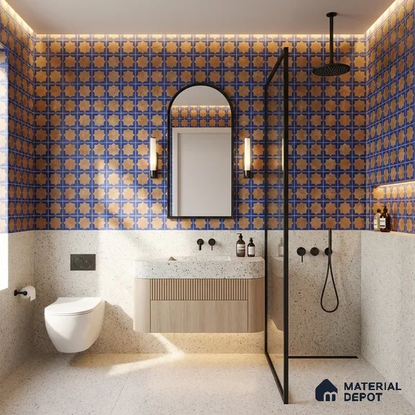 Patterned Wall Tile TL 11269 Cobalt Starburst 2 ft x 1 ft Ceramic Granulla Finish Tile - 9 mm | Suitable For Bathroom, Balcony & Kitchen Backsplash