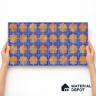 Patterned Wall Tile TL 11269 Cobalt Starburst 2 ft x 1 ft Ceramic Granulla Finish Tile - 9 mm | Suitable For Bathroom, Balcony & Kitchen Backsplash