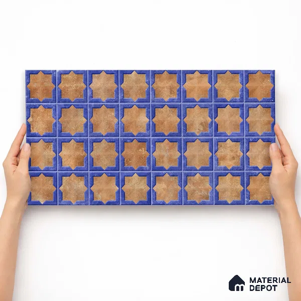 Patterned Wall Tile TL 11269 Cobalt Starburst 2 ft x 1 ft Ceramic Granulla Finish Tile - 9 mm | Suitable For Bathroom, Balcony & Kitchen Backsplash