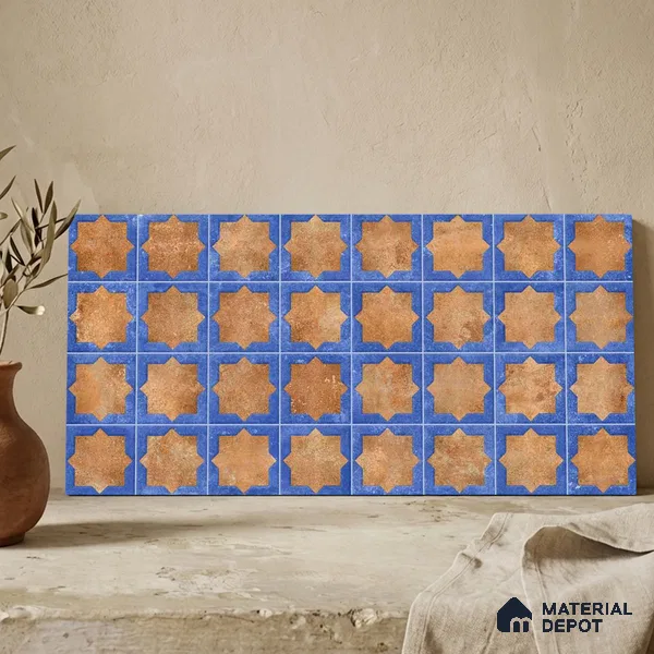 Patterned Wall Tile TL 11269 Cobalt Starburst 2 ft x 1 ft Ceramic Granulla Finish Tile - 9 mm | Suitable For Bathroom, Balcony & Kitchen Backsplash