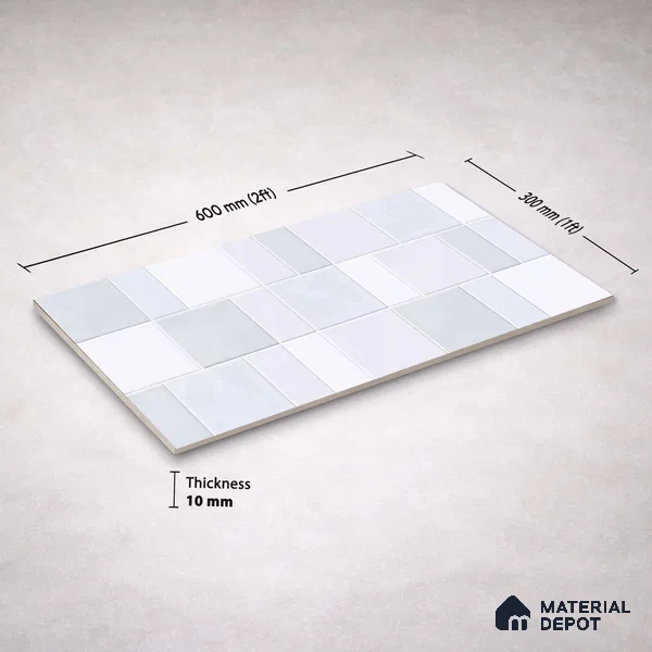 Faux Subway Wall Tile TL 11237 Frosted Mosaic 2 ft x 1 ft Ceramic Glossy Finish Tile - 9 mm | Suitable For Bathroom, Balcony & Kitchen Backsplash