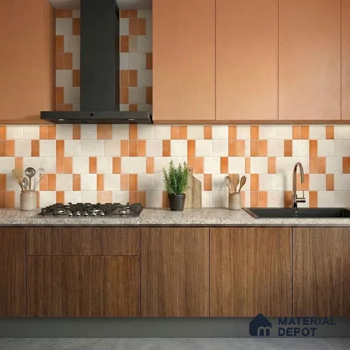 Faux Subway Wall Tile TL 11260 Terracotta Block 2 ft x 1 ft Ceramic Granulla Finish Tile - 9 mm | Suitable For Bathroom, Kitchen Backsplash