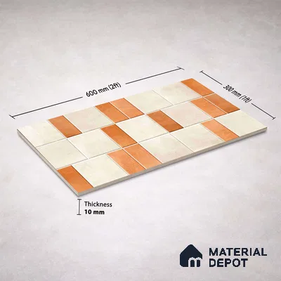 Faux Subway Wall Tile TL 11260 Terracotta Block 2 ft x 1 ft Ceramic Granulla Finish Tile - 9 mm | Suitable For Bathroom, Balcony & Kitchen Backsplash (Sample)