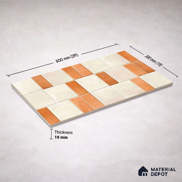 Faux Subway Wall Tile TL 11260 Terracotta Block 2 ft x 1 ft Ceramic Granulla Finish Tile - 9 mm | Suitable For Bathroom, Balcony & Kitchen Backsplash (Sample)