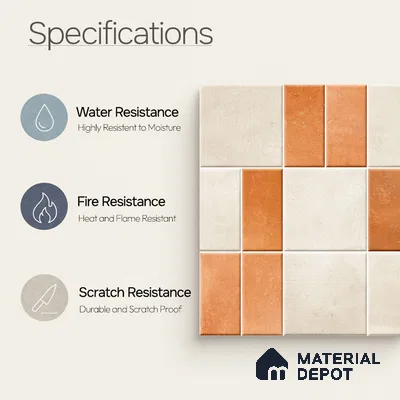 Faux Subway Wall Tile TL 11260 Terracotta Block 2 ft x 1 ft Ceramic Granulla Finish Tile - 9 mm | Suitable For Bathroom, Balcony & Kitchen Backsplash (Sample)