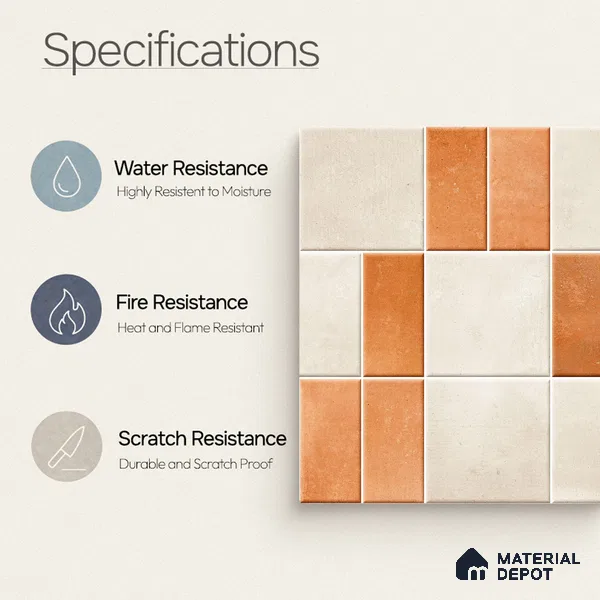 Faux Subway Wall Tile TL 11260 Terracotta Block 2 ft x 1 ft Ceramic Granulla Finish Tile - 9 mm | Suitable For Bathroom, Balcony & Kitchen Backsplash (Sample)