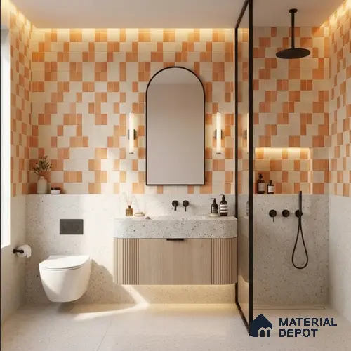 Faux Subway Wall Tile TL 11260 Terracotta Block 2 ft x 1 ft Ceramic Granulla Finish Tile - 9 mm | Suitable For Bathroom, Balcony & Kitchen Backsplash