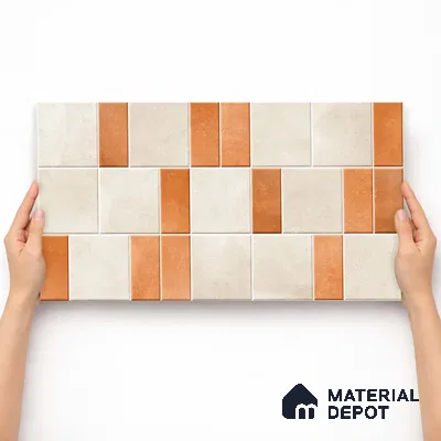 Faux Subway Wall Tile TL 11260 Terracotta Block 2 ft x 1 ft Ceramic Granulla Finish Tile - 9 mm | Suitable For Bathroom, Balcony & Kitchen Backsplash (Sample)