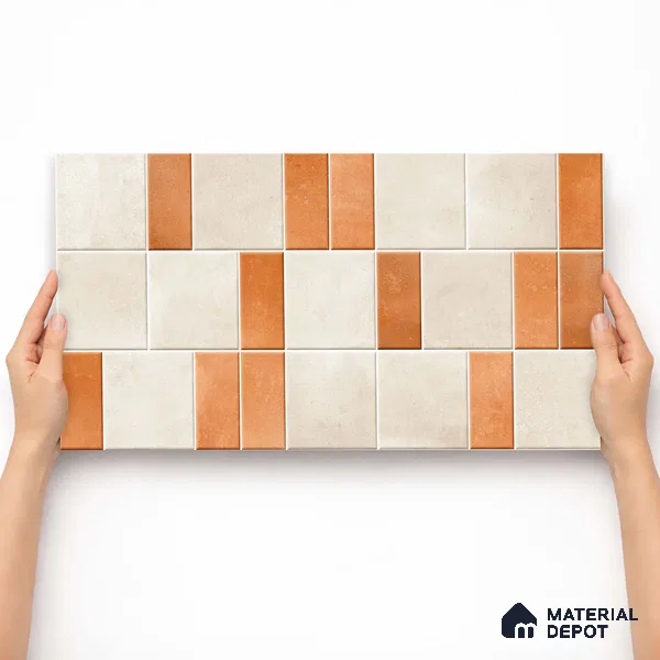 Faux Subway Wall Tile TL 11260 Terracotta Block 2 ft x 1 ft Ceramic Granulla Finish Tile - 9 mm | Suitable For Bathroom, Balcony & Kitchen Backsplash (Sample)