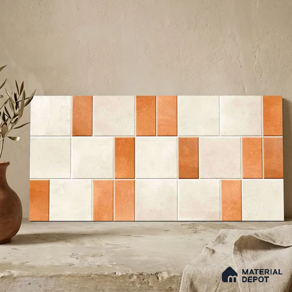 Faux Subway Wall Tile TL 11260 Terracotta Block 2 ft x 1 ft Ceramic Granulla Finish Tile - 9 mm | Suitable For Bathroom, Balcony & Kitchen Backsplash (Sample)