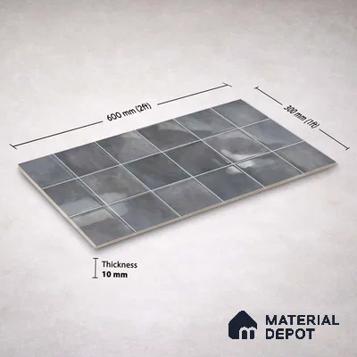 Faux Subway Wall Tile TL 11224 Shadow Mist 2 ft x 1 ft Ceramic Glossy Finish Tile - 9 mm | Suitable For Bathroom, Kitchen Backsplash
