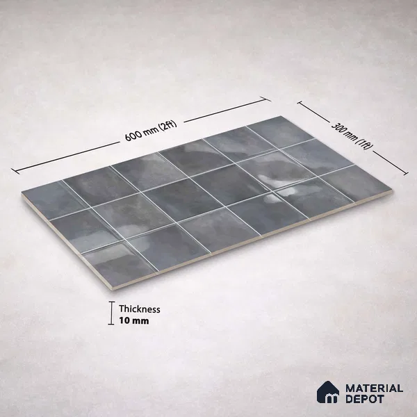 Faux Subway Wall Tile TL 11224 Shadow Mist 2 ft x 1 ft Ceramic Glossy Finish Tile - 9 mm | Suitable For Bathroom, Kitchen Backsplash