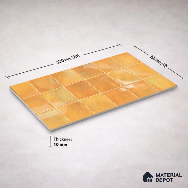Faux Subway Wall Tile TL 11221 Amber Sienna 2 ft x 1 ft Ceramic Glossy Finish Tile - 9 mm | Suitable For Bathroom, Dining Area, Kitchen Backsplash