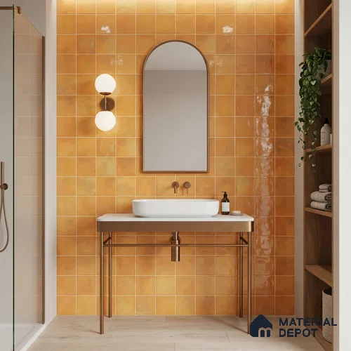 Faux Subway Wall Tile TL 11221 Amber Sienna 2 ft x 1 ft Ceramic Glossy Finish Tile - 9 mm | Suitable For Bathroom, Balcony & Kitchen Backsplash