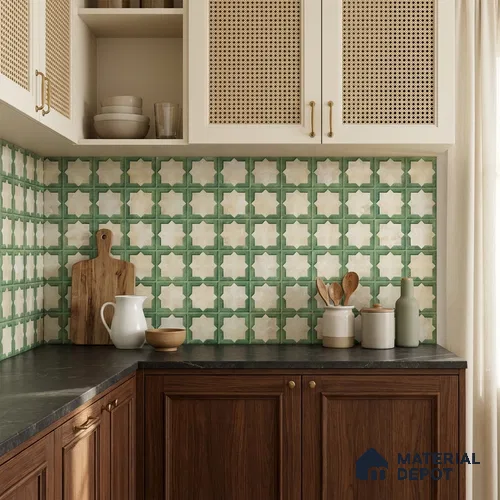 Patterned Wall Tile TL 11268 Sage Star 2 ft x 1 ft Ceramic Granulla Finish Tile - 9 mm | Suitable For Bathroom, Balcony & Kitchen Backsplash