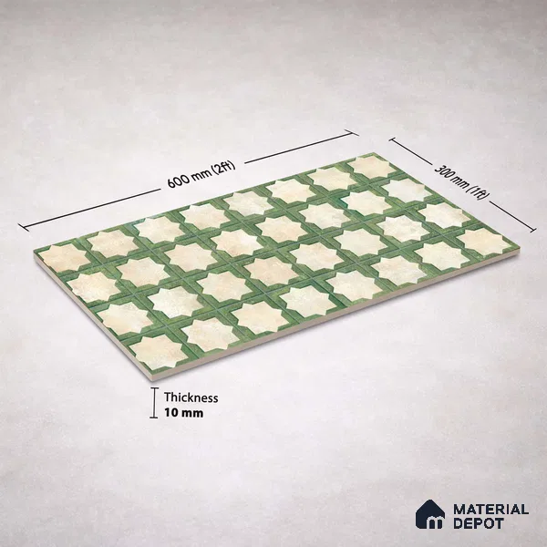 Patterned Wall Tile TL 11268 Sage Star 2 ft x 1 ft Ceramic Granulla Finish Tile - 9 mm | Suitable For Bathroom, Balcony & Kitchen Backsplash
