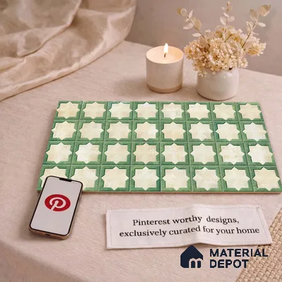 Patterned Wall Tile TL 11268 Sage Star 2 ft x 1 ft Ceramic Granulla Finish Tile - 9 mm | Suitable For Bathroom, Balcony & Kitchen Backsplash