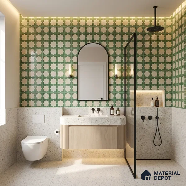 Patterned Wall Tile TL 11268 Sage Star 2 ft x 1 ft Ceramic Granulla Finish Tile - 9 mm | Suitable For Bathroom, Balcony & Kitchen Backsplash