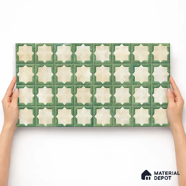 Patterned Wall Tile TL 11268 Sage Star 2 ft x 1 ft Ceramic Granulla Finish Tile - 9 mm | Suitable For Bathroom, Balcony & Kitchen Backsplash