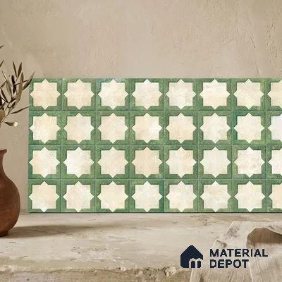 Patterned Wall Tile TL 11268 Sage Star 2 ft x 1 ft Ceramic Granulla Finish Tile - 9 mm | Suitable For Bathroom, Balcony & Kitchen Backsplash
