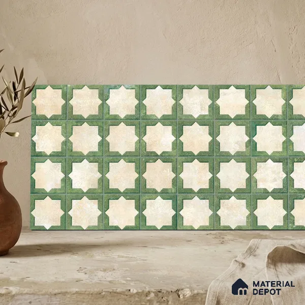 Patterned Wall Tile TL 11268 Sage Star 2 ft x 1 ft Ceramic Granulla Finish Tile - 9 mm | Suitable For Bathroom, Balcony & Kitchen Backsplash