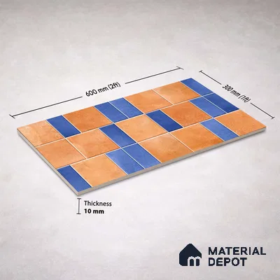 Faux Subway Wall Tile TL 11264 Terracotta Indigo 2 ft x 1 ft Ceramic Granulla Finish Tile - 9 mm | Suitable For Bathroom, Basin Area, Kitchen Backsplash