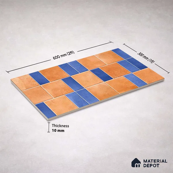 Faux Subway Wall Tile TL 11264 Terracotta Indigo 2 ft x 1 ft Ceramic Granulla Finish Tile - 9 mm | Suitable For Bathroom, Basin Area, Kitchen Backsplash