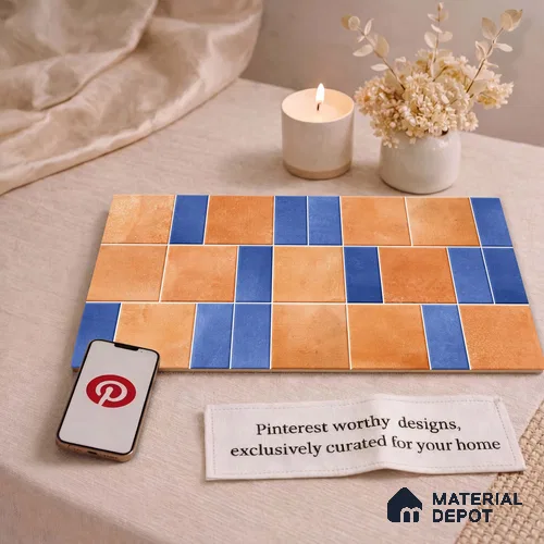 Faux Subway Wall Tile TL 11264 Terracotta Indigo 2 ft x 1 ft Ceramic Granulla Finish Tile - 9 mm | Suitable For Bathroom, Balcony & Kitchen Backsplash