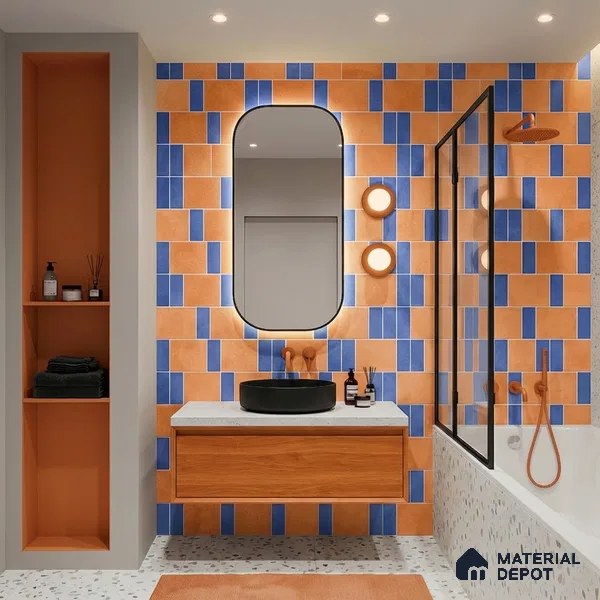 Faux Subway Wall Tile TL 11264 Terracotta Indigo 2 ft x 1 ft Ceramic Granulla Finish Tile - 9 mm | Suitable For Bathroom, Basin Area, Kitchen Backsplash