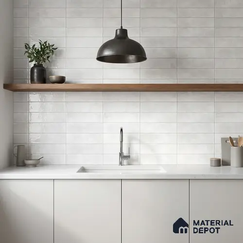 Faux Subway Wall Tile TL 11229 Frosted Cloud 2 ft x 1 ft Ceramic Glossy Finish Tile - 9 mm | Suitable For Bathroom, Balcony & Kitchen Backsplash
