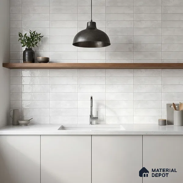 Faux Subway Wall Tile TL 11229 Frosted Cloud 2 ft x 1 ft Ceramic Glossy Finish Tile - 9 mm | Suitable For Bathroom, Dining Area, Kitchen Backsplash