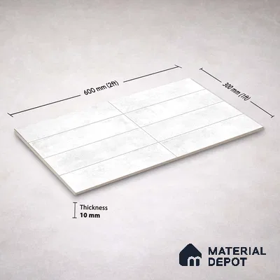 Faux Subway Wall Tile TL 11229 Frosted Cloud 2 ft x 1 ft Ceramic Glossy Finish Tile - 9 mm | Suitable For Bathroom, Dining Area, Kitchen Backsplash