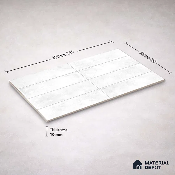 Faux Subway Wall Tile TL 11229 Frosted Cloud 2 ft x 1 ft Ceramic Glossy Finish Tile - 9 mm | Suitable For Bathroom, Dining Area, Kitchen Backsplash