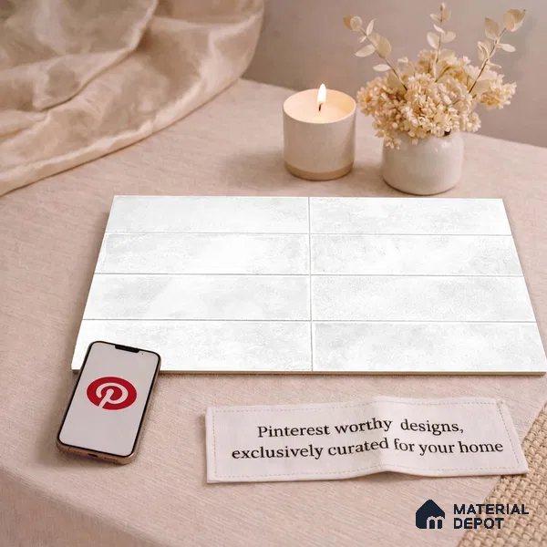 Faux Subway Wall Tile TL 11229 Frosted Cloud 2 ft x 1 ft Ceramic Glossy Finish Tile - 9 mm | Suitable For Bathroom, Dining Area, Kitchen Backsplash