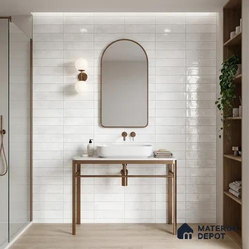 Faux Subway Wall Tile TL 11229 Frosted Cloud 2 ft x 1 ft Ceramic Glossy Finish Tile - 9 mm | Suitable For Bathroom, Dining Area, Kitchen Backsplash