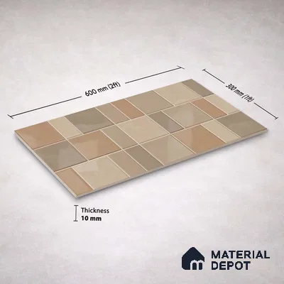 Faux Subway Wall Tile TL 11241 Sand Mosaic 2 ft x 1 ft Ceramic Glossy Finish Tile - 9 mm | Suitable For Bathroom, Basin Area, Kitchen Backsplash