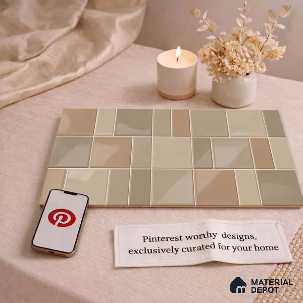 Faux Subway Wall Tile TL 11241 Sand Mosaic 2 ft x 1 ft Ceramic Glossy Finish Tile - 9 mm | Suitable For Bathroom, Basin Area, Kitchen Backsplash