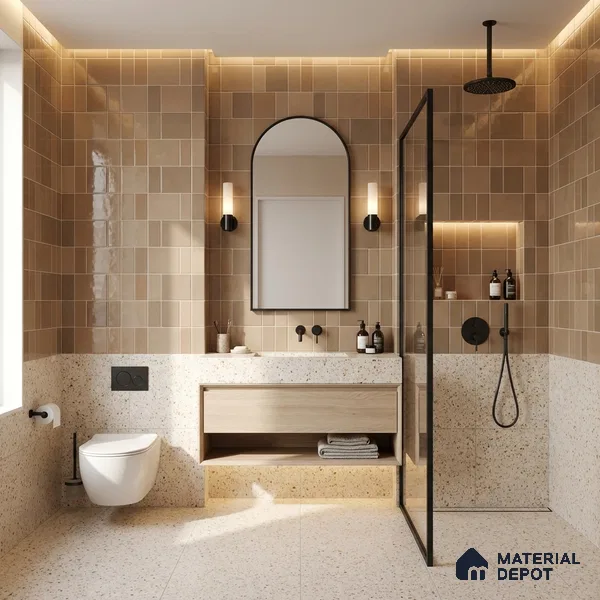 Faux Subway Wall Tile TL 11241 Sand Mosaic 2 ft x 1 ft Ceramic Glossy Finish Tile - 9 mm | Suitable For Bathroom, Basin Area, Kitchen Backsplash