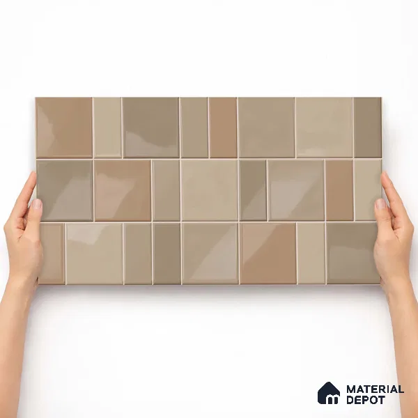 Faux Subway Wall Tile TL 11241 Sand Mosaic 2 ft x 1 ft Ceramic Glossy Finish Tile - 9 mm | Suitable For Bathroom, Basin Area, Kitchen Backsplash