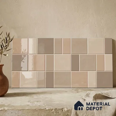 Faux Subway Wall Tile TL 11241 Sand Mosaic 2 ft x 1 ft Ceramic Glossy Finish Tile - 9 mm | Suitable For Bathroom, Basin Area, Kitchen Backsplash
