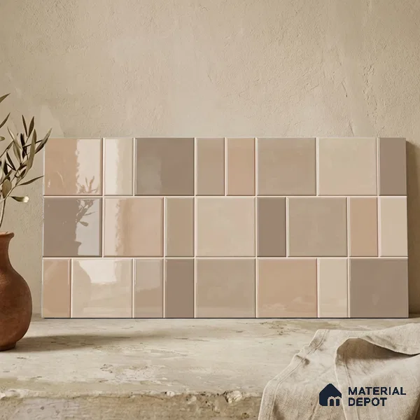 Faux Subway Wall Tile TL 11241 Sand Mosaic 2 ft x 1 ft Ceramic Glossy Finish Tile - 9 mm | Suitable For Bathroom, Basin Area, Kitchen Backsplash